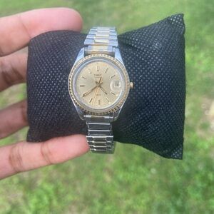 Timex Ladies Elegant watch Silver & Gold 7.3" Stainless Flex Band New Battery